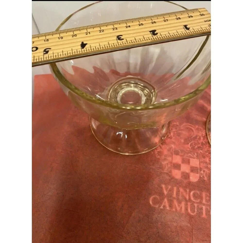 VTG Libbey‎ Ribbed Optic Compote Pedestal Dessert Candy Dish Light Yellow 4.5